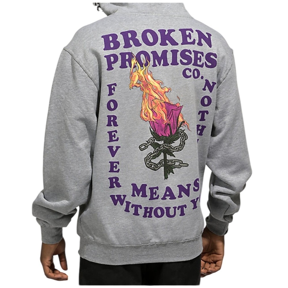 Streetwear Graphic Hoodie Flaming Rose Grunge Skate Grey Pullover Large